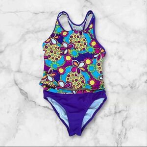 Speedo Girls 2 Piece High Neck Tankini Swimsuit Multicolor Purple Size 14 NWOT